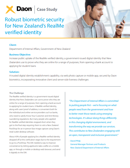 Robust biometric security for New Zealand’s RealMe verified identity
